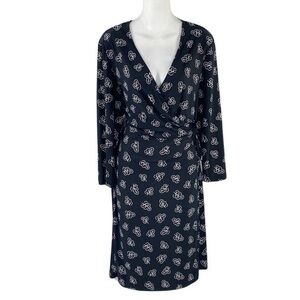 NWOT Anne Klein Black White Floral Leaf Print Faux Wrap Tie Waist Dress 16 AH5